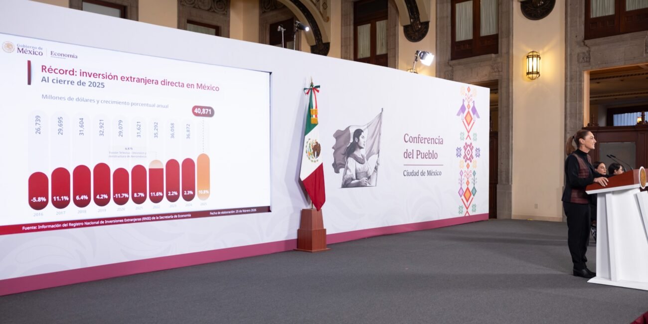 Presidenta Claudia Sheinbaum destaca récord en Inversión Extranjera Directa; creció 10.8% respecto a 2024 Llegada de 98.2 millones de visitantes internacionales a Mexico en 2025 es resultado de la grandeza cultural y la transformacion del pais Presidenta Claudia Sheinbaum00004